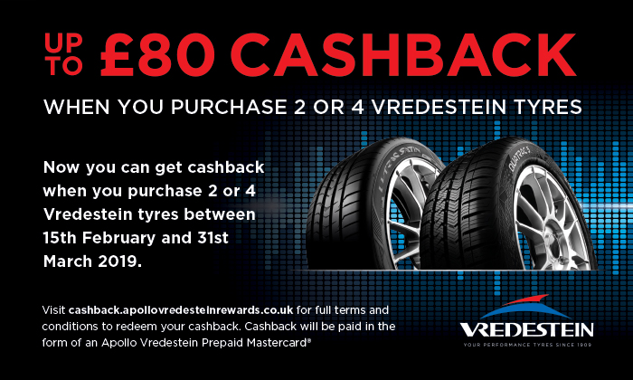 Vredestein Tyres - Cashback Promotion Feb & March 2019